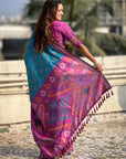 Blue Soft Silk Zari Woven Contrast Ikkat Patola Saree
