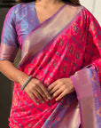 Pink Soft Silk Zari Woven Contrast Ikkat Patola Saree