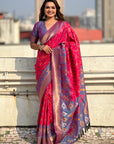 Pink Soft Silk Zari Woven Contrast Ikkat Patola Saree