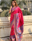 Pink Soft Silk Zari Woven Contrast Ikkat Patola Saree