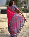 Pink Soft Silk Zari Woven Contrast Ikkat Patola Saree