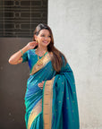 Peacock Blue Paithani Silk Zari Woven Saree with Mahalaxmi Pallu