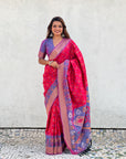 Pink Soft Silk Zari Woven Contrast Ikkat Patola Saree