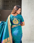 Peacock Blue Paithani Silk Zari Woven Saree with Mahalaxmi Pallu