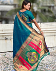 Peacock Blue Paithani Silk Zari Woven Saree with Mahalaxmi Pallu