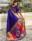 Violet Paithani Silk Zari Woven Saree with Mahalaxmi Pallu