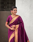 Wine Paithani Silk Zari Woven Saree with Mahalaxmi Pallu