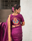 Wine Paithani Silk Zari Woven Saree with Mahalaxmi Pallu