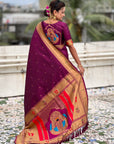 Wine Paithani Silk Zari Woven Saree with Mahalaxmi Pallu