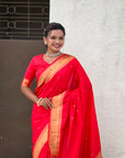 Red Paithani Silk Zari Woven Saree with Mahalaxmi Pallu