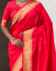 Red Paithani Silk Zari Woven Saree with Mahalaxmi Pallu