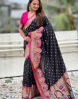 Black Darbari Pashmina Silk Zari Woven Saree