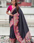 Black Darbari Pashmina Silk Zari Woven Saree