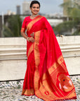 Red Paithani Silk Zari Woven Saree with Mahalaxmi Pallu