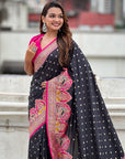Black Darbari Pashmina Silk Zari Woven Saree