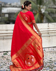 Red Paithani Silk Zari Woven Saree with Mahalaxmi Pallu