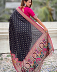 Black Darbari Pashmina Silk Zari Woven Saree