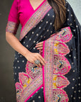Black Darbari Pashmina Silk Zari Woven Saree