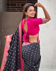 Black Darbari Pashmina Silk Zari Woven Saree