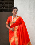 Orange Paithani Silk Zari Woven Saree with Mahalaxmi Pallu