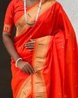 Orange Paithani Silk Zari Woven Saree with Mahalaxmi Pallu