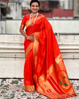 Orange Paithani Silk Zari Woven Saree with Mahalaxmi Pallu