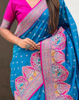 Blue Darbari Pashmina Silk Zari Woven Saree