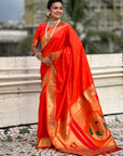 Orange Paithani Silk Zari Woven Saree with Mahalaxmi Pallu