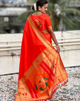 Orange Paithani Silk Zari Woven Saree with Mahalaxmi Pallu