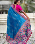 Blue Darbari Pashmina Silk Zari Woven Saree
