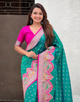 Peacock Blue Darbari Pashmina Silk Zari Woven Saree