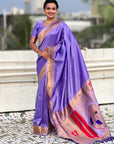 Lavender Paithani Silk Zari Woven Saree with Mahalaxmi Pallu