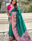 Peacock Blue Darbari Pashmina Silk Zari Woven Saree