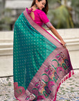 Peacock Blue Darbari Pashmina Silk Zari Woven Saree