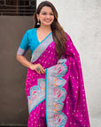 Magenta Darbari Pashmina Silk Zari Woven Saree