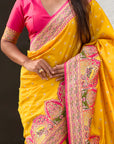 Mustard Yellow Darbari Pashmina Silk Zari Woven Saree