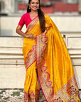 Mustard Yellow Darbari Pashmina Silk Zari Woven Saree