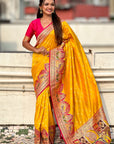 Mustard Yellow Darbari Pashmina Silk Zari Woven Saree
