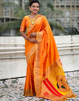 Mustard Yellow Paithani Silk Zari Woven Saree with Mahalaxmi Pallu