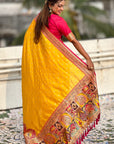 Mustard Yellow Darbari Pashmina Silk Zari Woven Saree