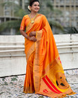 Mustard Yellow Paithani Silk Zari Woven Saree with Mahalaxmi Pallu