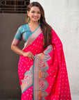 Pink Darbari Pashmina Silk Zari Woven Saree