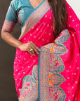 Pink Darbari Pashmina Silk Zari Woven Saree