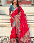 Pink Darbari Pashmina Silk Zari Woven Saree