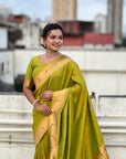 Mehendi Green Paithani Silk Zari Woven Saree with Mahalaxmi Pallu