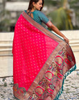 Pink Darbari Pashmina Silk Zari Woven Saree