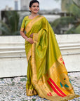 Mehendi Green Paithani Silk Zari Woven Saree with Mahalaxmi Pallu