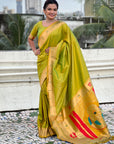 Mehendi Green Paithani Silk Zari Woven Saree with Mahalaxmi Pallu