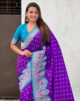 Purple Darbari Pashmina Silk Zari Woven Saree