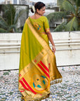 Mehendi Green Paithani Silk Zari Woven Saree with Mahalaxmi Pallu